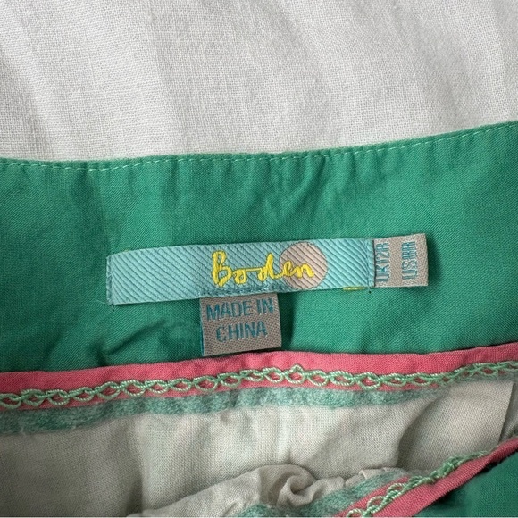 BODEN US 8 100% Linen green/white geo patterned skirt pockets lined - Picture 3 of 7